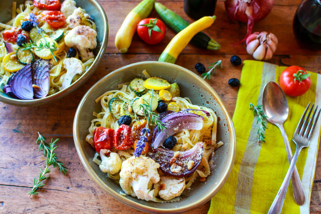 Fresh Fettuccine with Roasted Rosemary Vegetables