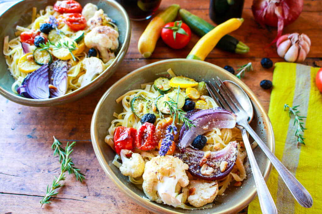 Fresh Fettuccine with Roasted Rosemary Vegetables