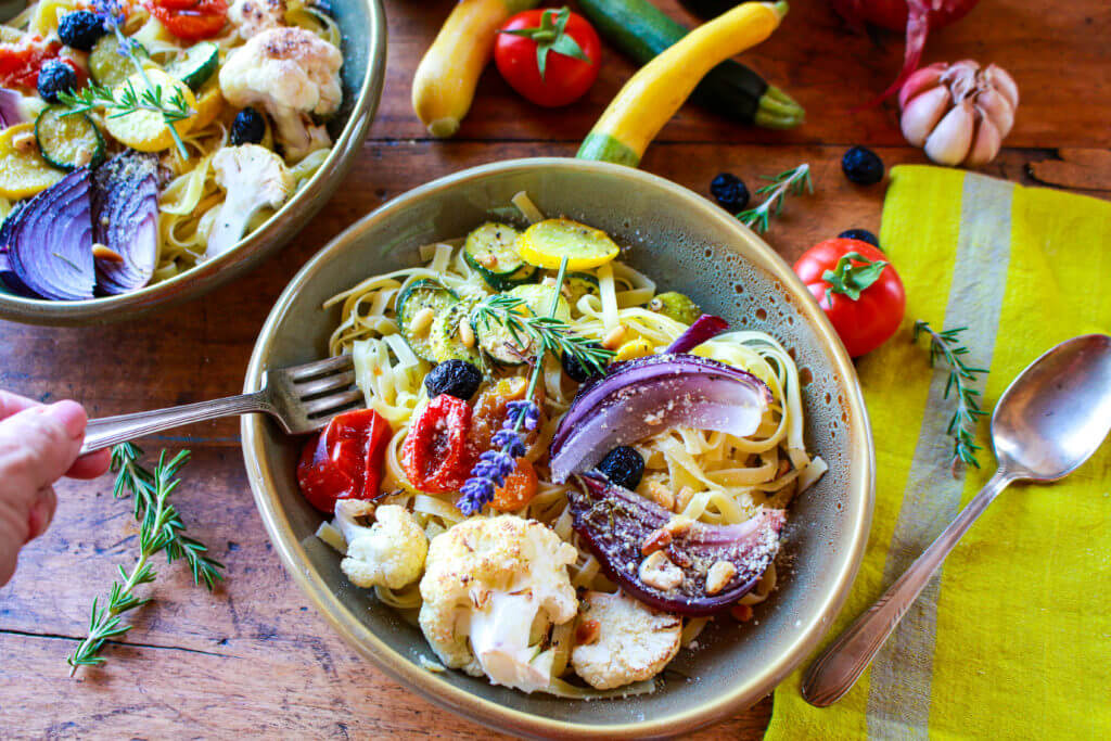 Fresh Fettuccine with Roasted Rosemary Vegetables