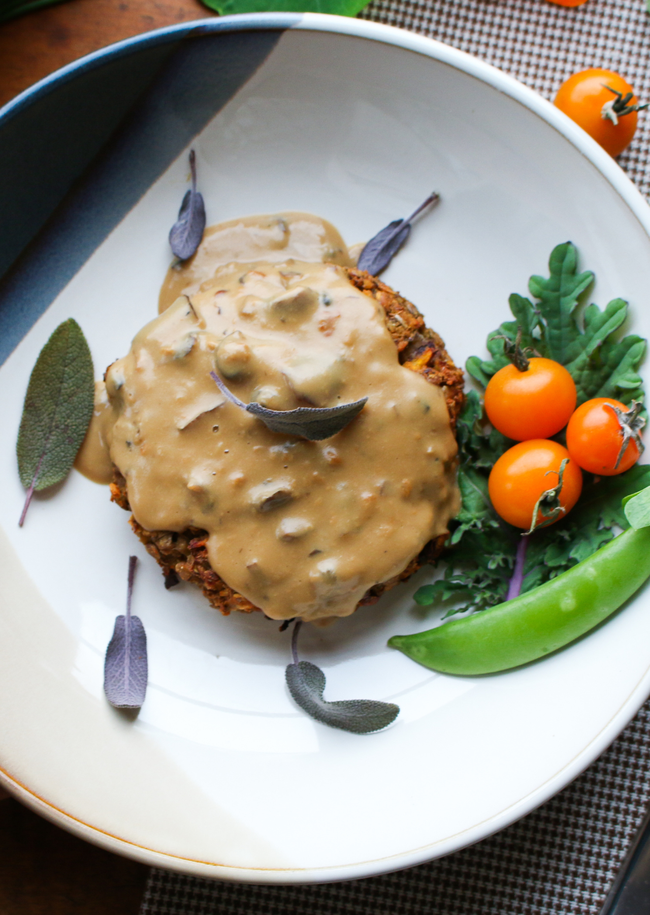 Herbed Lentil Patties with Mushroom Sauce