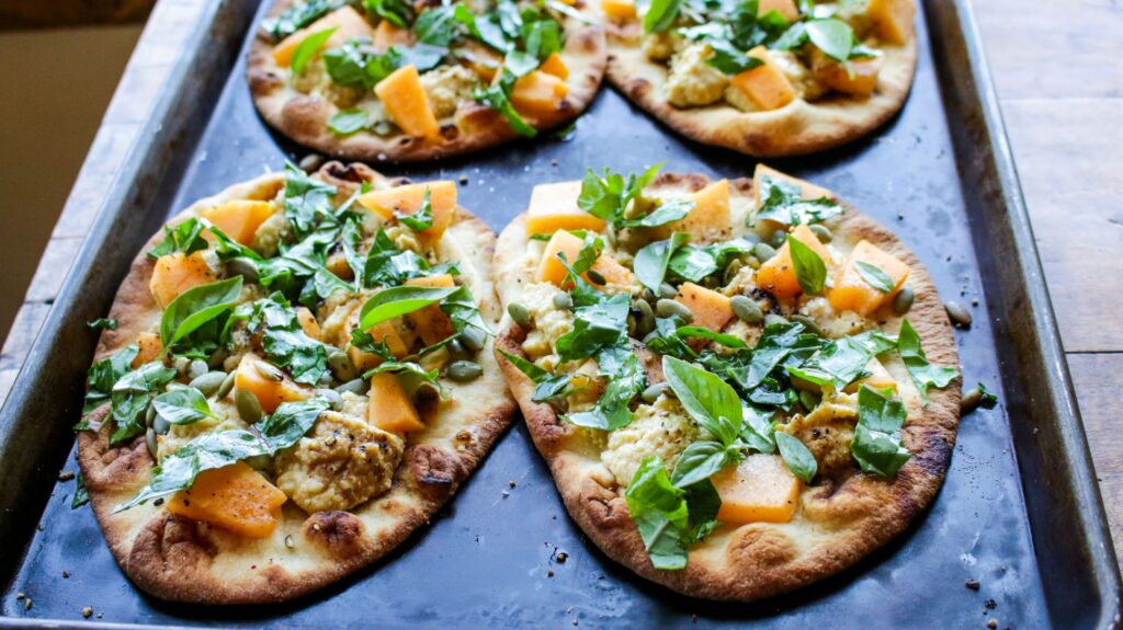Vegan Cantaloupe Basil Flatbread Pizza