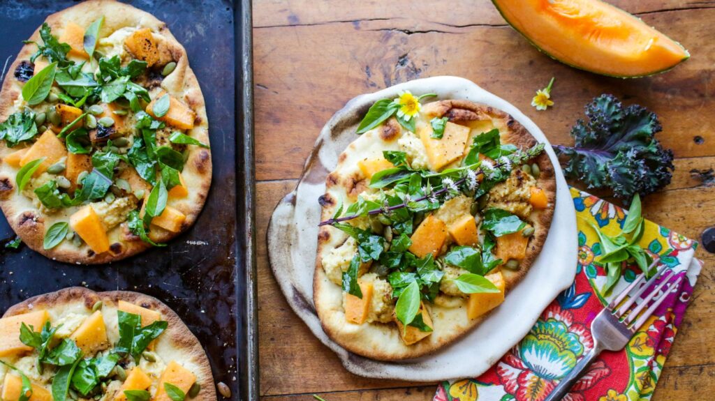 Vegan Cantaloupe Basil Flatbread Pizza