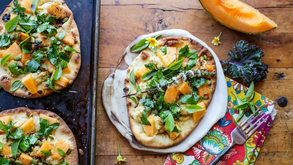 Vegan Cantaloupe Basil Flatbread Pizza