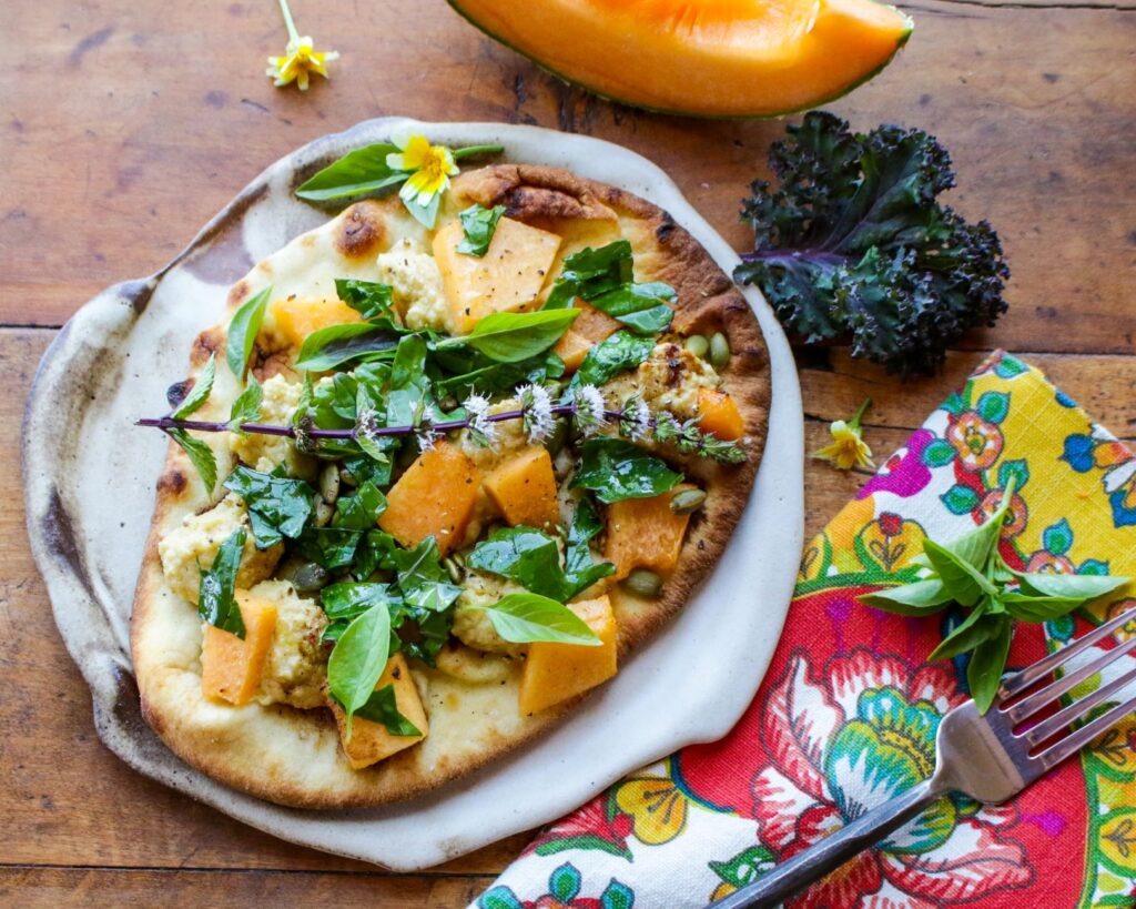 Vegan Cantaloupe Basil Flatbread Pizza