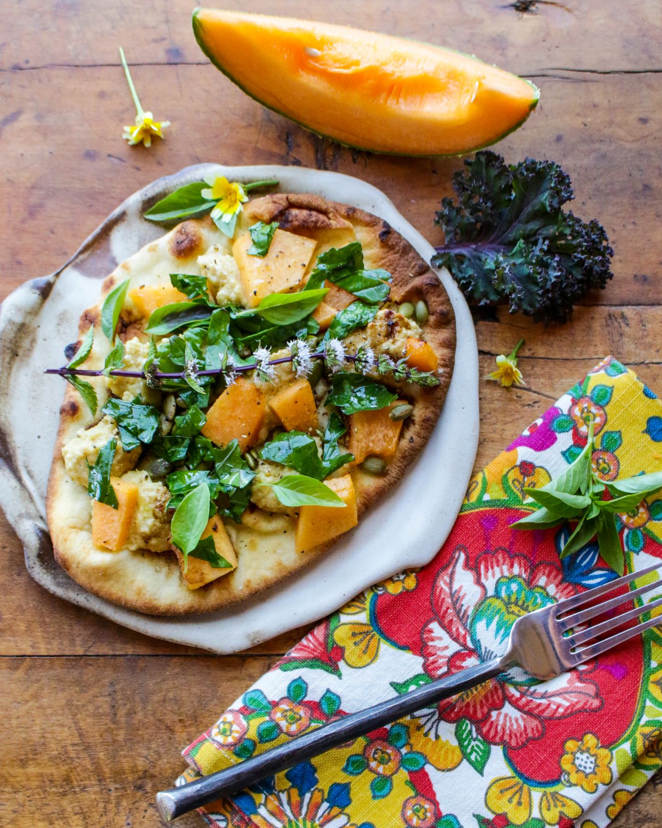 Vegan Cantaloupe Basil Flatbread Pizza