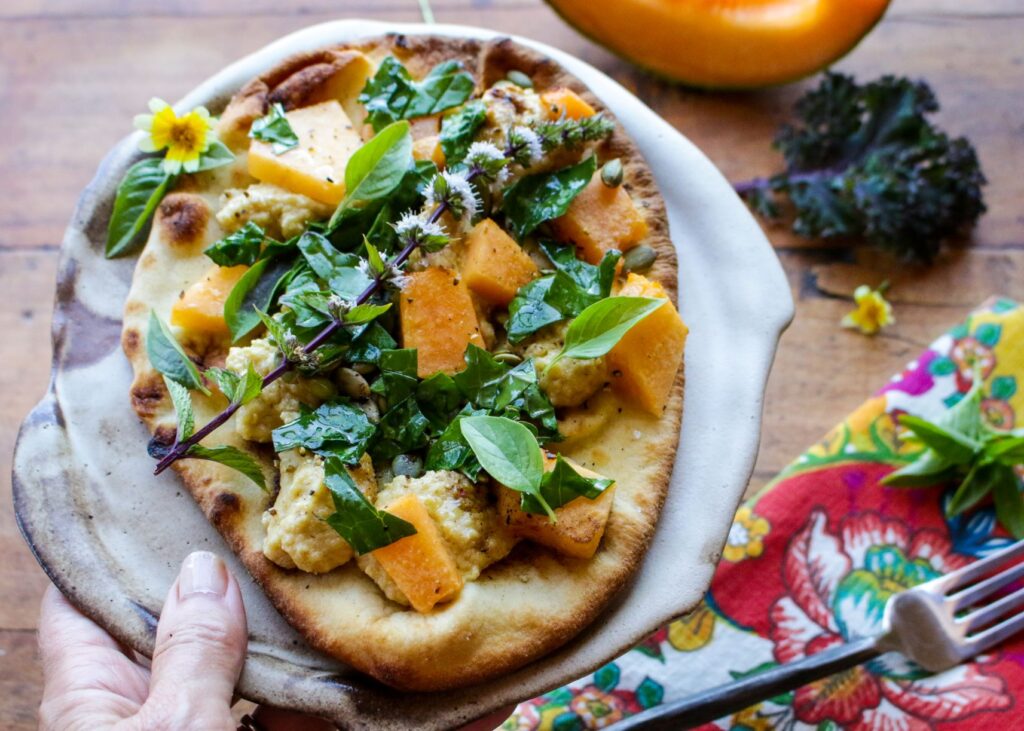 Vegan Cantaloupe Basil Flatbread Pizza