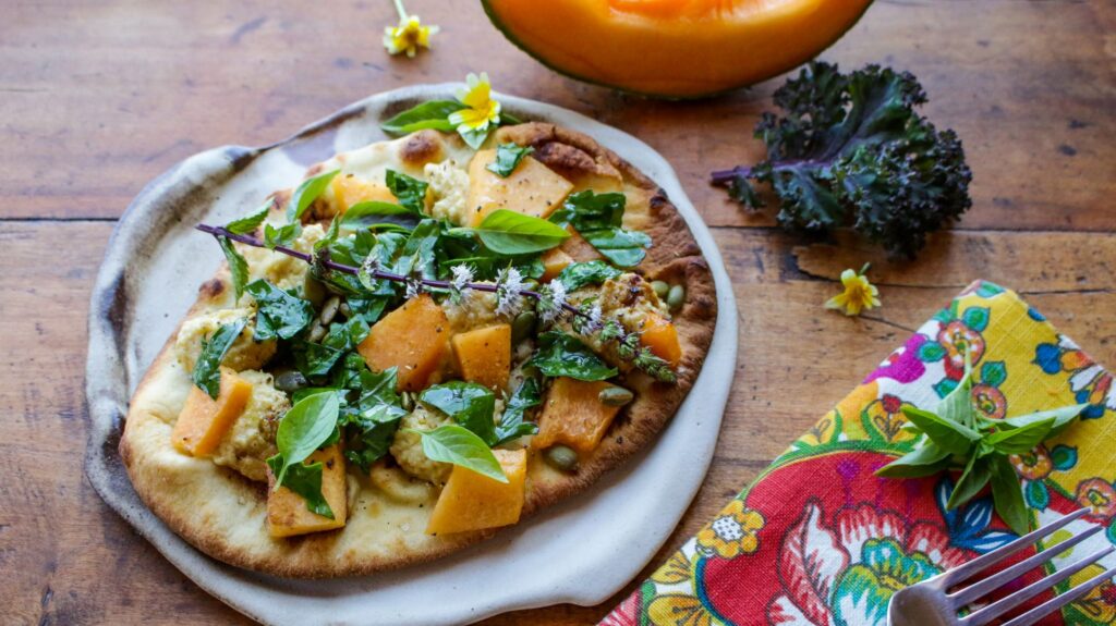 Vegan Cantaloupe Basil Flatbread Pizza