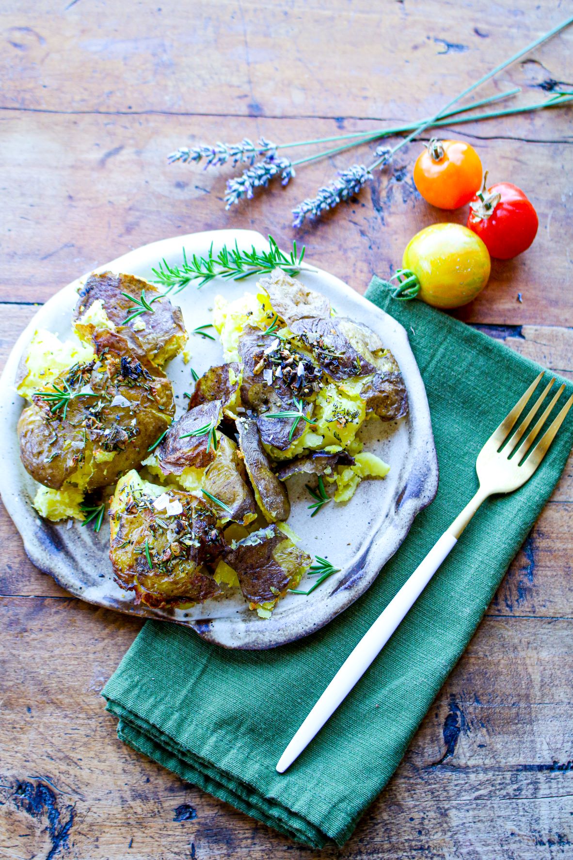 Smashed Air Fryer Potatoes with Rosemary