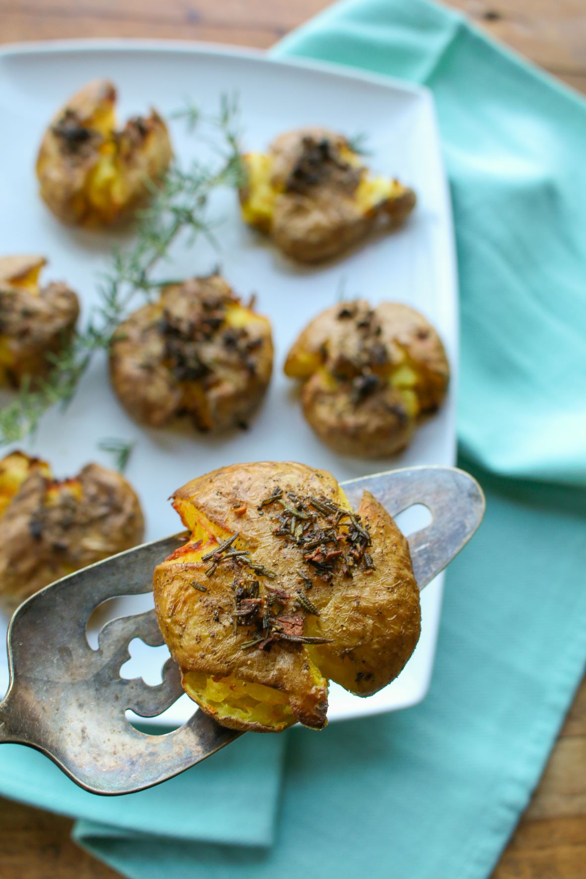 Smashed Air Fryer Potatoes with Rosemary