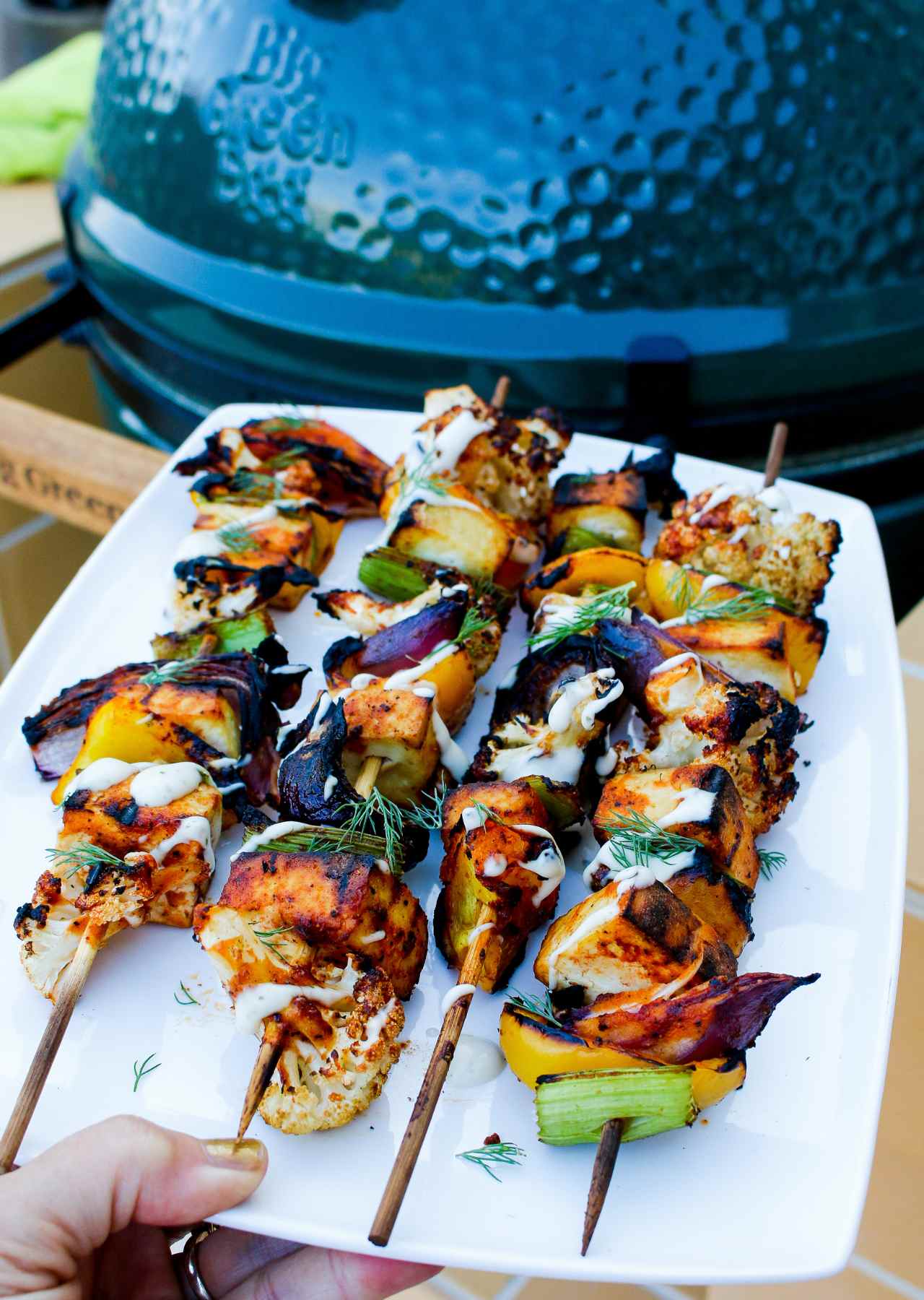 Buffalo Cauliflower Tofu Skewers
