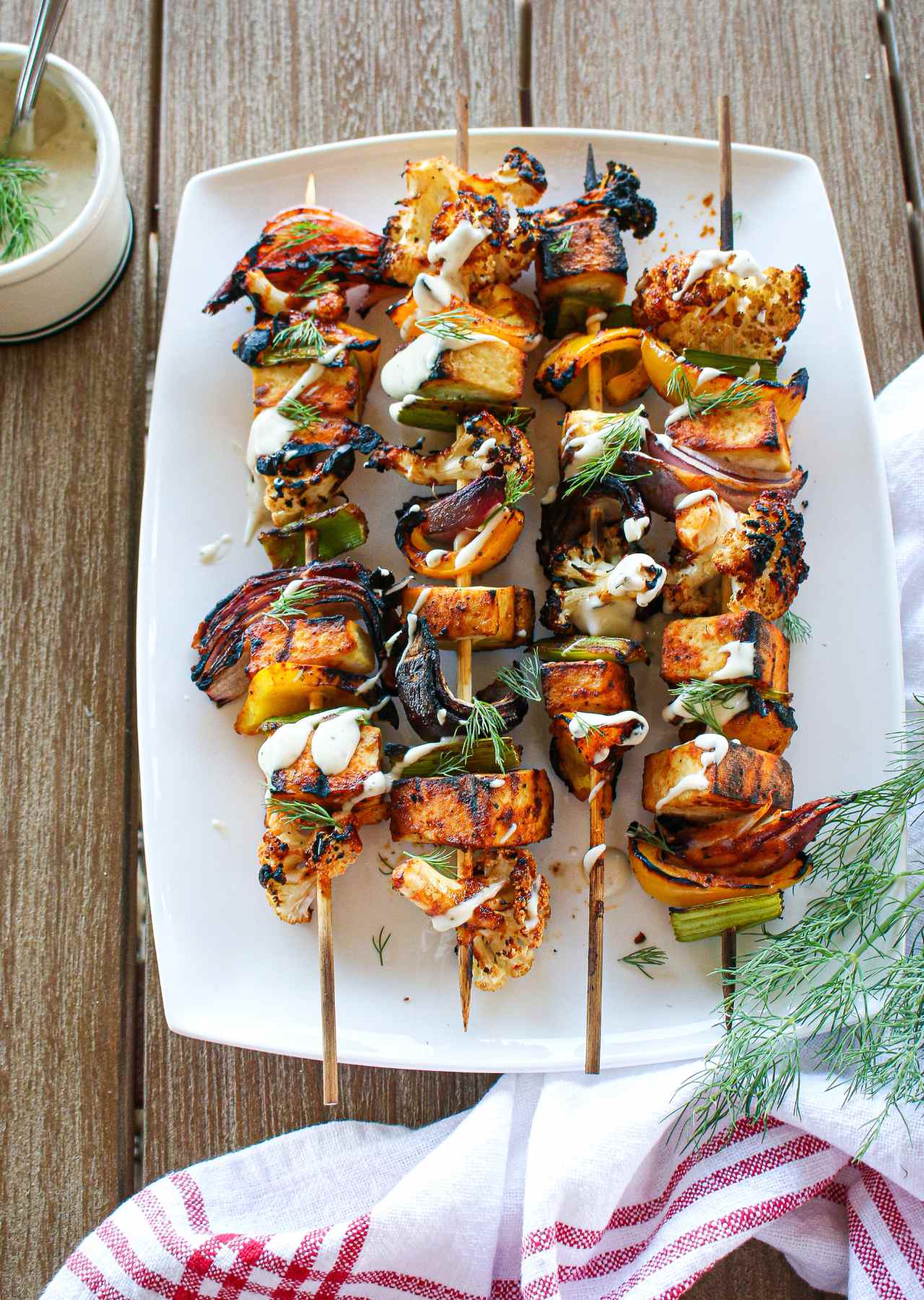 Buffalo Cauliflower Tofu Skewers