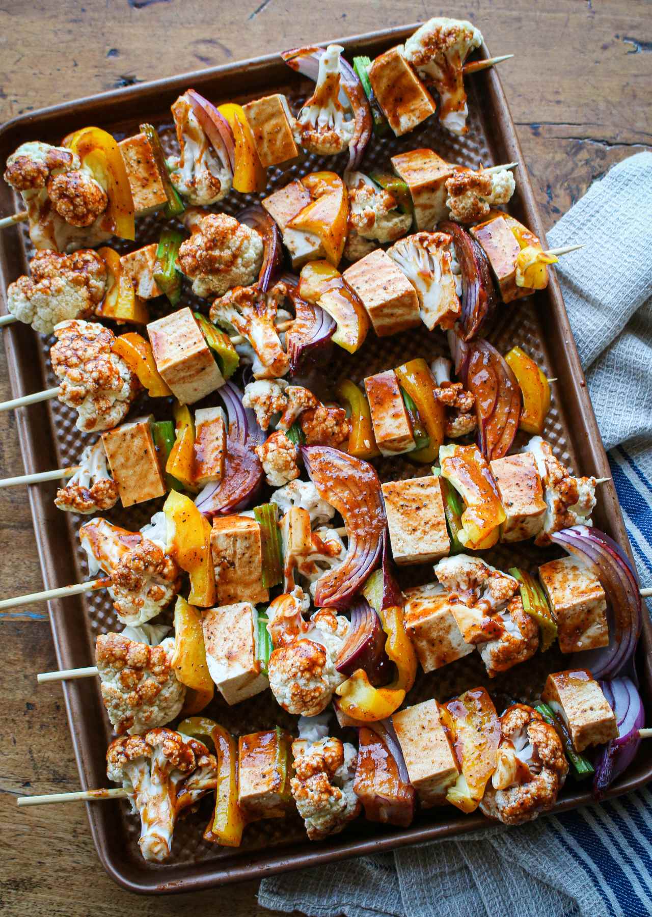 Buffalo Cauliflower Tofu Skewers