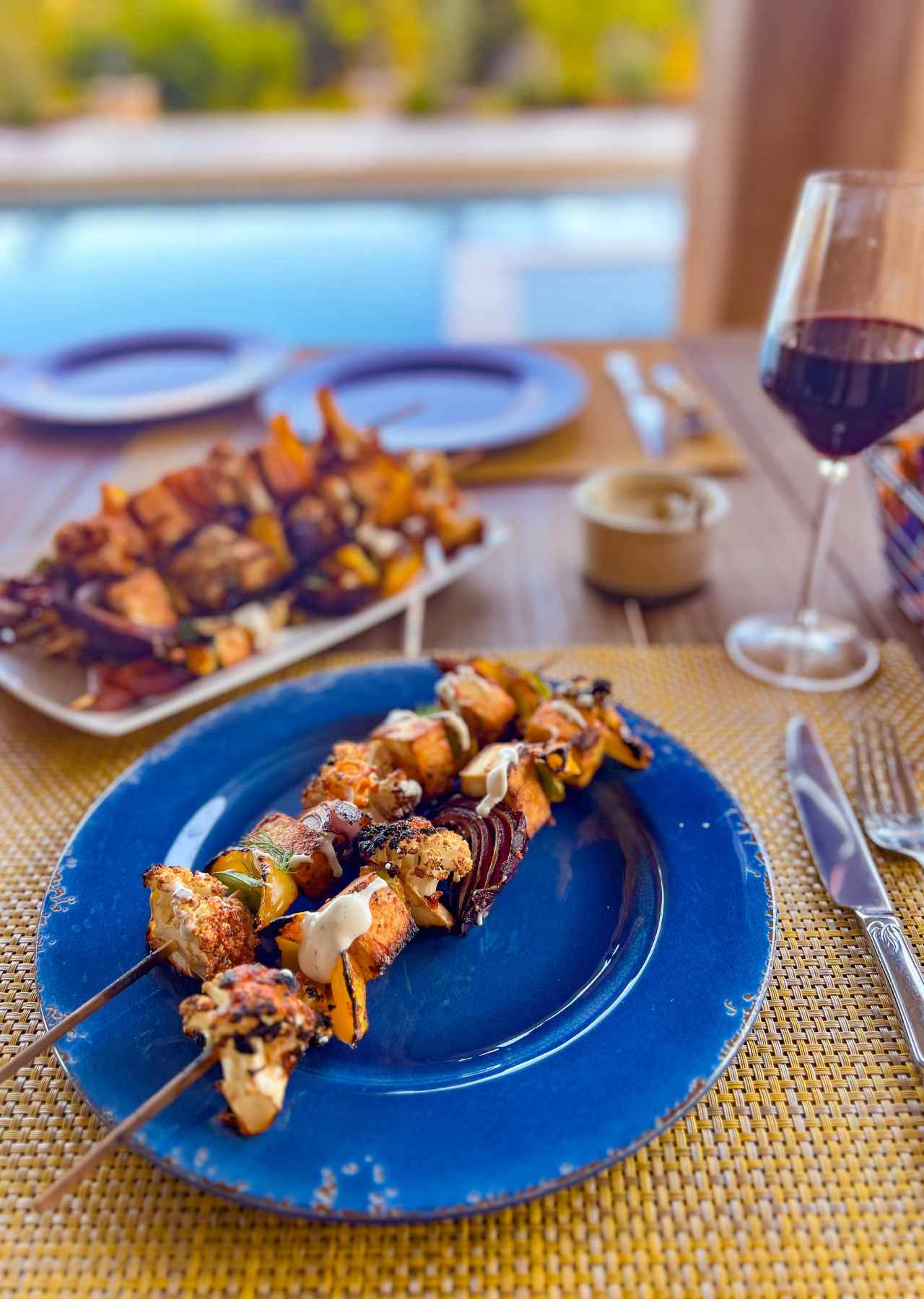 Buffalo Cauliflower Tofu Skewers